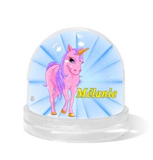 Boule à neige personnalisée licorne personnalise avec prénom réf 02