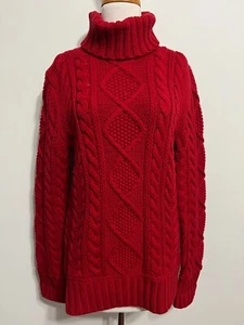 Banana Republic Chunky Merino-Blend Cable Knit Turtleneck Tunic Sweater Red Sz S - Picture 1 of 17