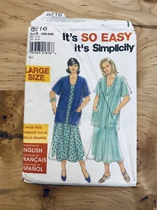 90’s Simplicity 8216 Pattern. Size 18W-26W Women’s Jacket and Dress CUT 1998 - Picture 1 of 6