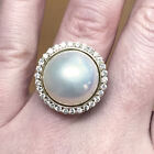 16 mm Cultured Mabe Japanese White Pearl & Diamond 14k White Gold Cocktail Ring