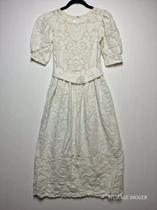 VTG 80s Paper White Women's Cut Work Hand Embroidered Lacy Maxi Dress Size 4 - Picture 1 of 15
