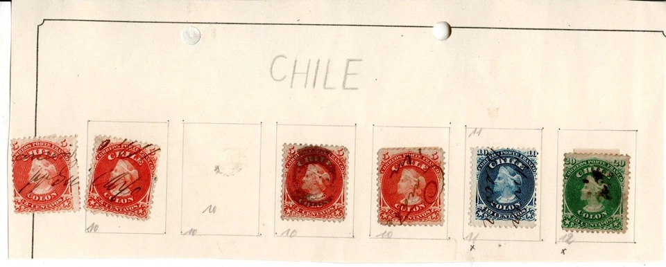 CHILE, SELLOS DE SERIE COLONES PRIMEROS DENTADOS   ( PFO-110 ) - Image 1 of 1