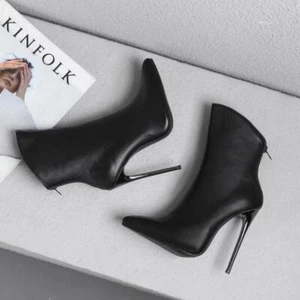 Women Sexy Pointed Toe Ankle Boots 12cm High Heels Pumps Stilettos Size 34-48 - Picture 1 of 14
