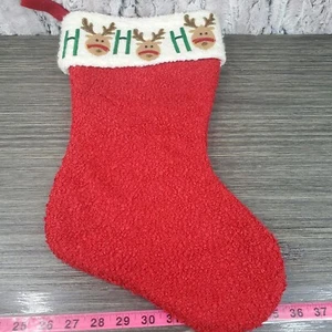 Medias de Navidad Ho Ho Reno Rojo Rizado Difuso 18" Texturizadas - Usadas en Excelente Condición - Imagen 1 de 8
