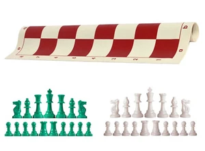 Piezas de ajedrez verdes y blancas y tablero de vinilo rojo de 20" - juego de ajedrez triple ponderado - Imagen 1 de 4
