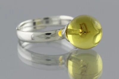 Anillo ajustable de plata con cuentas redondas ámbar báltico genuino fósil GNAT 2,9 g 00407-12 Foto 1 de 4