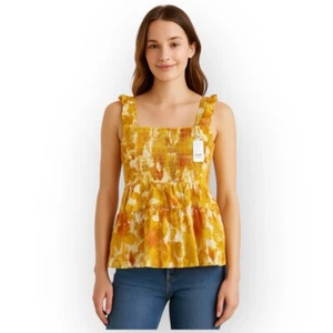 NWT Rose & Olive Floral Smocked Ruffle Strap Babydoll Tank Top - Size Large - Picture 1 of 9