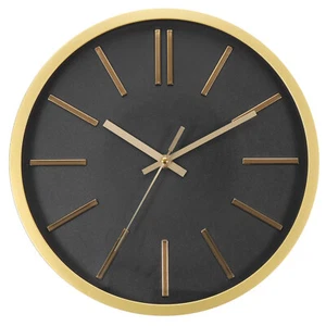 12 Inch Battery Operated Non-Ticking Round Wall Clocks, Gold Tone/Black - Picture 1 of 6