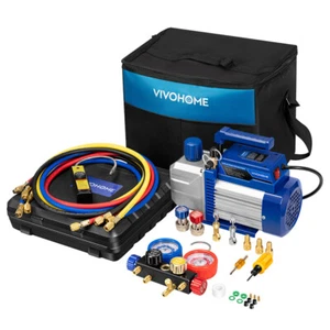 Combo 4.5cfm 1/3 hp Air HVAC Vacuum Pump Kit & A/C Manifold Gauge Set with Case - Picture 1 of 7