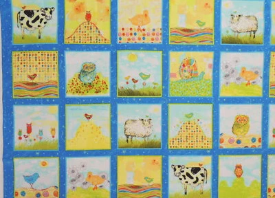 FABRI QUILT Moos & Hoos Country Cow Owl & Flower Quilting Sewing Fabric 24" Panel #630