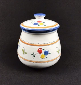 Weiß glasierte Keramik Kunstkeramik Glas mit Deckel - Sommer Blumenmuster - ITALIEN - Bild 1 von 6