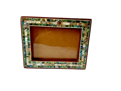 Egyptian Wood Mother of Pearl Paua shell Inlaid Picture Frame 7" X 5.25" # 1574 - Image 1 of 4