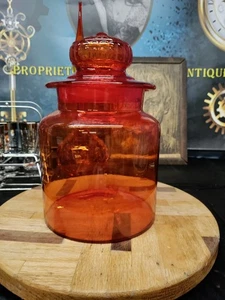Barattolo Farmacia Vintage Takahashi Amberina Vetro Rosso Arancione Con Coperchio Originale - Foto 1 di 11