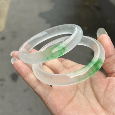 Certified natural quartzite jade white ice green gradient bracelet Round bar - Image 1 of 4