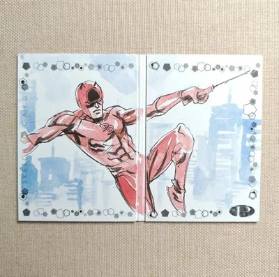 2021 Marvel Premiere Two Panel Sketch Card Auto 1/1 Daredevil Captain America - Image 1 of 2