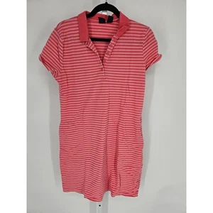 Basic Editions Women's Pink Striped Short Sleeve Tunic Polo Shirt Dress Size L - Picture 1 of 5
