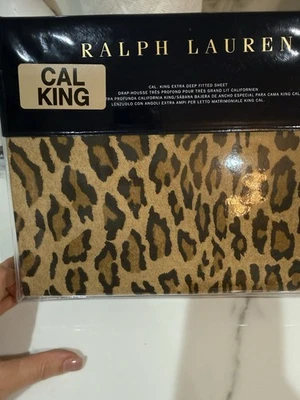 Ralph Lauren CAL King Montgomery Bronceado Sábana Ajustada Extra Profunda Leopardo Estampado Animal Foto 1 de 4