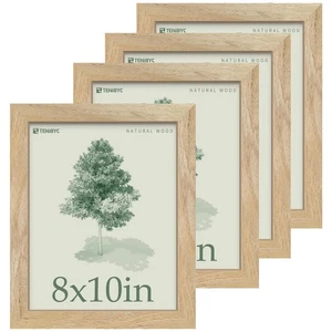 8x10 Picture Frame 4 Pack, Textured Natural Wood, HD Tempered Glass, Gallery ... - Picture 1 of 7