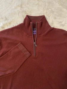 Alan Flusser Sweater Mens XL Burgundy Quarter Zip Cotton Cashmere Mock Neck - Picture 1 of 8