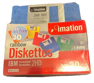 Floppy disk formattati vintage Imation 2HD IBM 30 dischetti colorati 1,44 MB nuovi con scatola - Foto 1 di 9