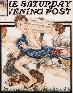 Vintage Norman Rockwell Saturday Evening Post 1921 No Swimming Cross Stitch OOP - Bild 1 von 4
