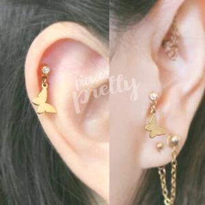 20g 16g Schmetterling Hängelkette Knorpel Ohrring Gold Helix Tragus Labret, 1 Stck. - Bild 1 von 8