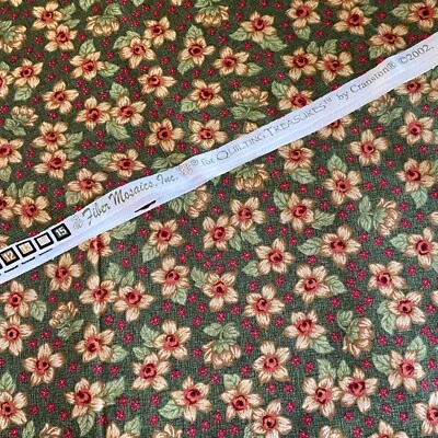 2.3码散点花卉织物棕褐色绿色绗缝珍品棉 — 第 1/4 张图片