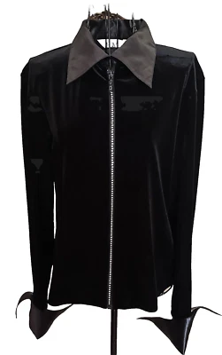 RAVEL 弹力天鹅绒水钻拉链长 Sl 夹克缎面衣领和 FR 袖口 尺寸 LG — 第 1/4 张图片