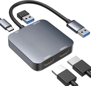 Adaptateur USB 3.0 vers double HDMI avec port USB 3.0 HDMI vers USB audio vid... - Photo 1/7