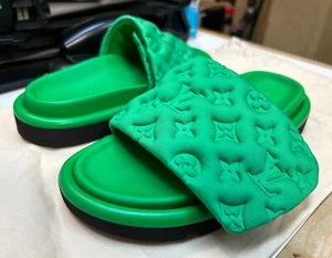 Louis Vuitton Monogram Pool Pillow Green Flat Comfort Size 6.5/37 Mule Sandals - Picture 1 of 12