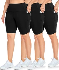 3 Pack Plus Size Biker Shorts with Pockets for Women-High Waisted 8" Yoga Pan... - Picture 1 of 7