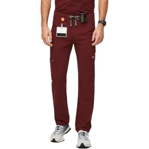 Figs Cairo Straight Leg Drawcord Waist Cargo Scrub Pants Burgundy Mens Size XL - Picture 1 of 11