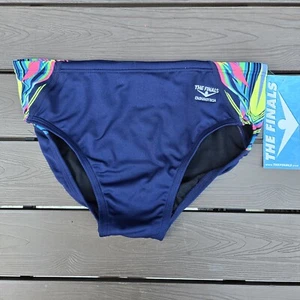 TYR The Finals Hyperblast Navy/multi Splice Racer Briefs, Youth Boy Sz 26, NEW - Picture 1 of 3