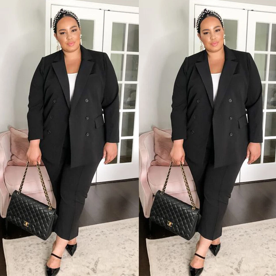 Женские черные костюмы большого размера для официальных приемов дам офисная рабочая одежда комплекты из 2 предметов - Изображение 1 из 4