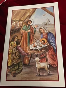 Mund Fußmalerei Weihnachtskarte Krippe Heilige Familie Kunst Lukas 2,11 innen - Bild 1 von 5