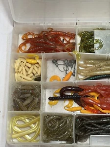 Large Lot Tackle Box Container Rubber Worms - Mann’s Bait Bass Fishing Fish Lure - Picture 1 of 8