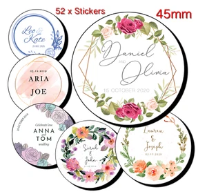 Personalised Stickers Wedding Stickers Wedding Favour Labels Floral 16 designs - Picture 1 of 26