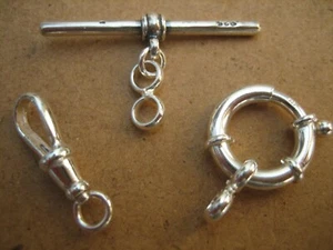 Set of S/Silver Swivel, Spring Ring(16mm), T-Bar 35mm. for Pocket Watch Chain. - Picture 1 of 5