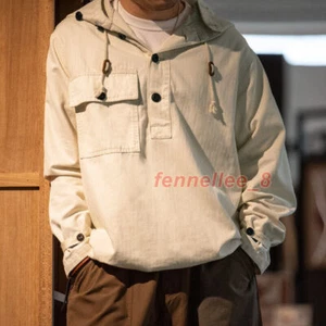 1940's HBT Gunner Smock Jacket White Cotton Twill Pulloverd Hooded Parka for Men - Picture 1 of 19