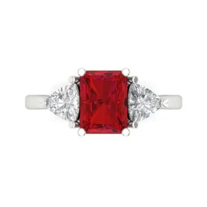 3 ct Emerald Cut Trillion 3stone Tourmaline Promise Wedding Ring 14k white gold - Picture 1 of 11