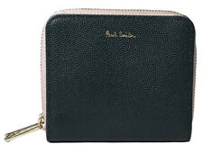 Paul Smith Women Wallet W Zipper Leather Bifold Dark Green Pink Compact Emboss