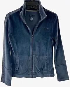 Calvin Klein Women’s Sz-PM Bluish Gray Velour Full Zip Jacket Mock Neck Pockets - Picture 1 of 8