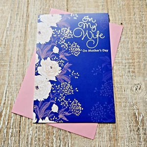 Mother's Day Greeting Card For My Wife Blue White Gold Floral Hallmark - Picture 1 of 8