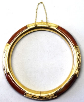 Brazalete/pulsera china vintage de oro amarillo de 14K y jade naranja grado A natural Foto 1 de 4