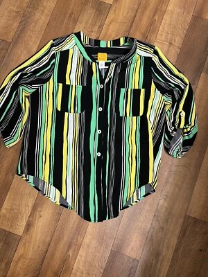 Ruby Rd. Blusa túnica elástica elástica para mujer talla L rayas cuello en V botón look por capas Foto 1 de 4