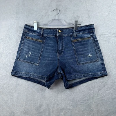 Pantalones Cortos de Denim Kut From The Kloth Bolsillos con Cremallera Envejecidos Para Mujer Talla 16 Azul Foto 1 de 4