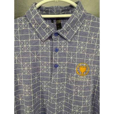 Polo de golf Adidas Junior Presidents Cup para hombre mediano azul blanco rejilla bandera Foto 1 de 4