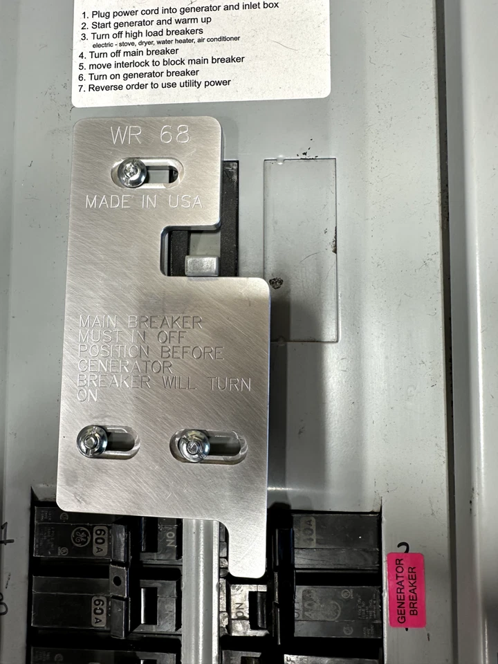 Kit de bloqueo de generador WR68 marca de alimentación más centro de carga Foto 1 de 2