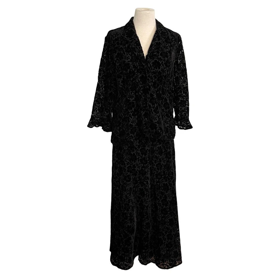 Traje Falda Vintage Y2K Para Mujer Negro Floral Terciopelo Burnout Talla 12/14 Whimsygoth Foto 1 de 4