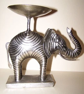 Elefant Kerzenhalter Silber Metall Vintage Stumpenkerzenhalter 7" - Bild 1 von 5